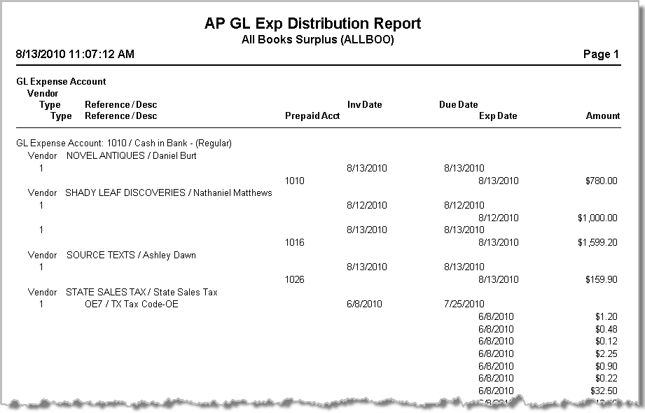 GL Expense Distribution Report