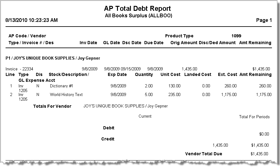Total Debt Report