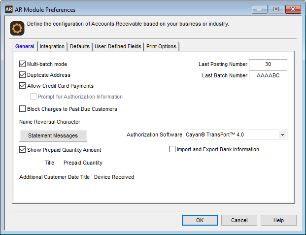 General Preferences Setup