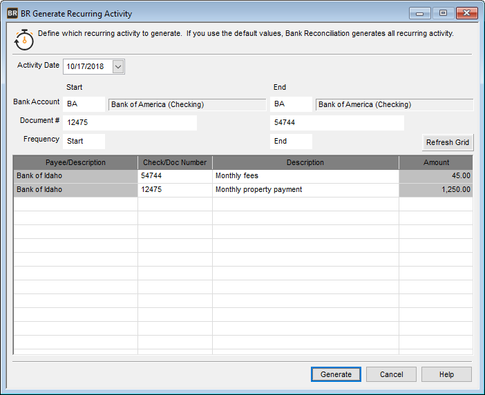 Generate Recurring Account Activity