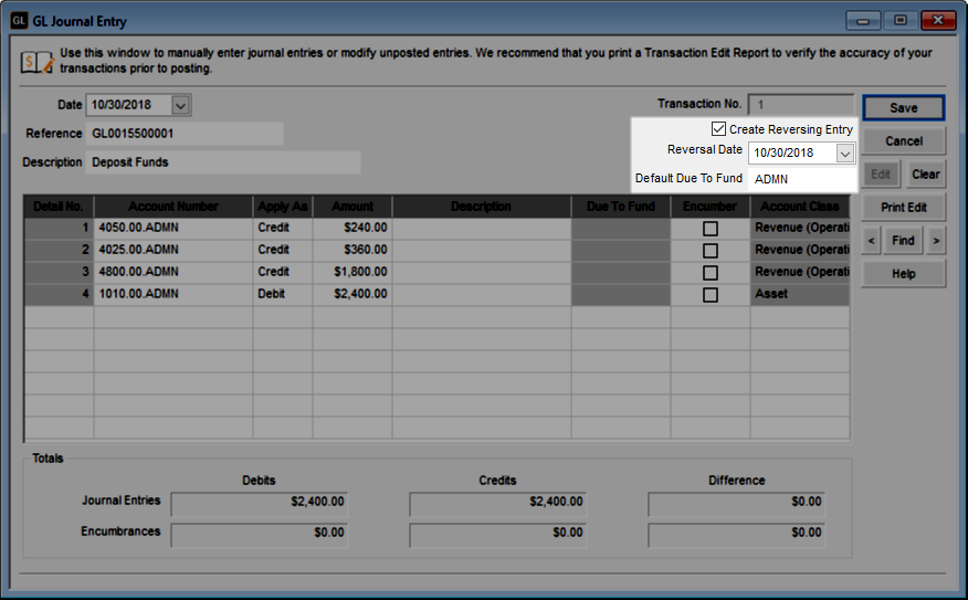 Creating an Automatic Reversing Entry