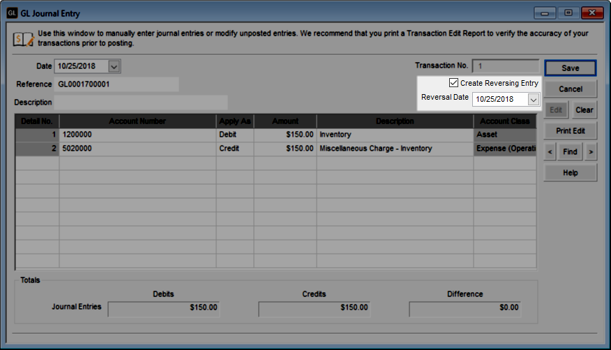 Creating an Automatic Reversing Entry