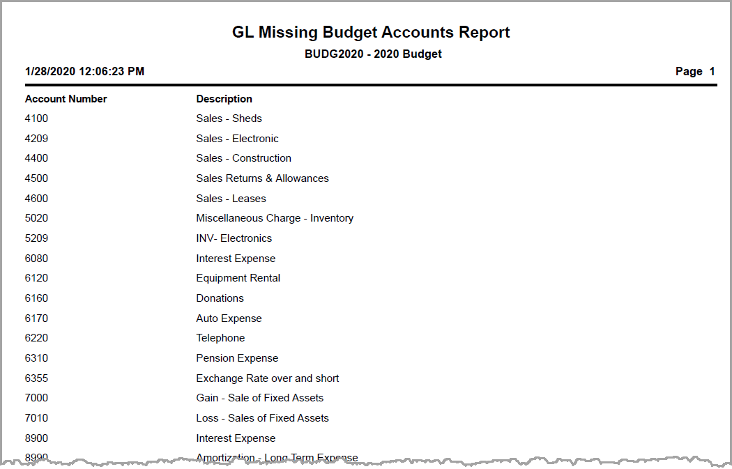 Missing Budget Accounts Report