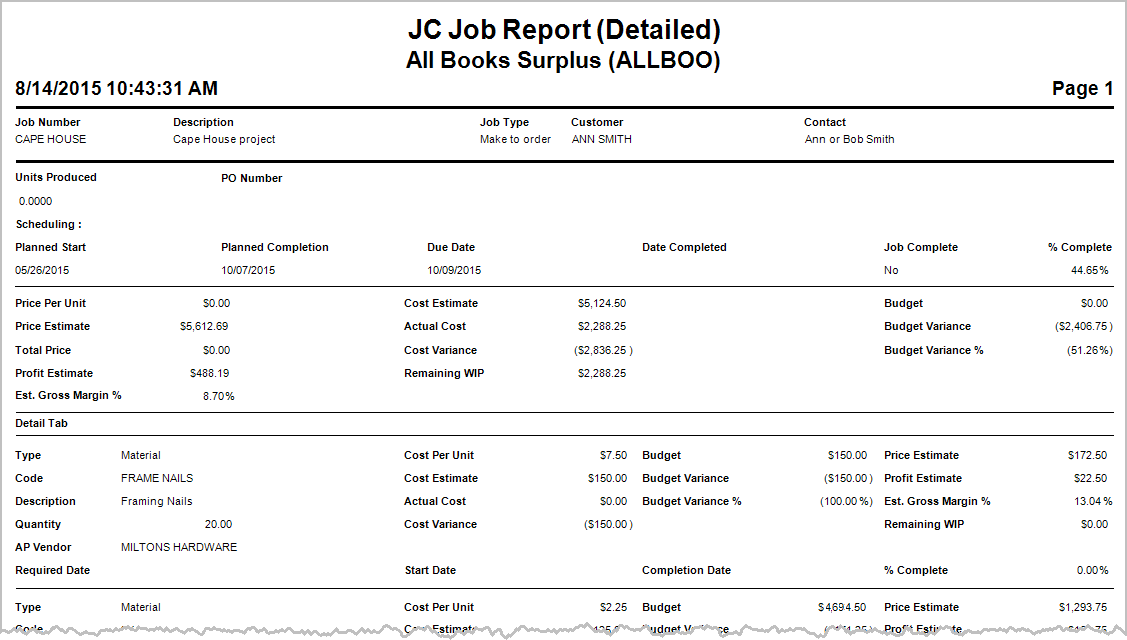 Job Reporting Job Report