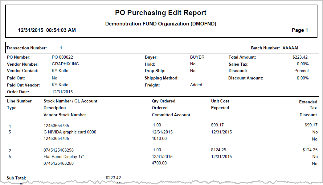 Printing the Purchasing Edit Report (Fund product only)