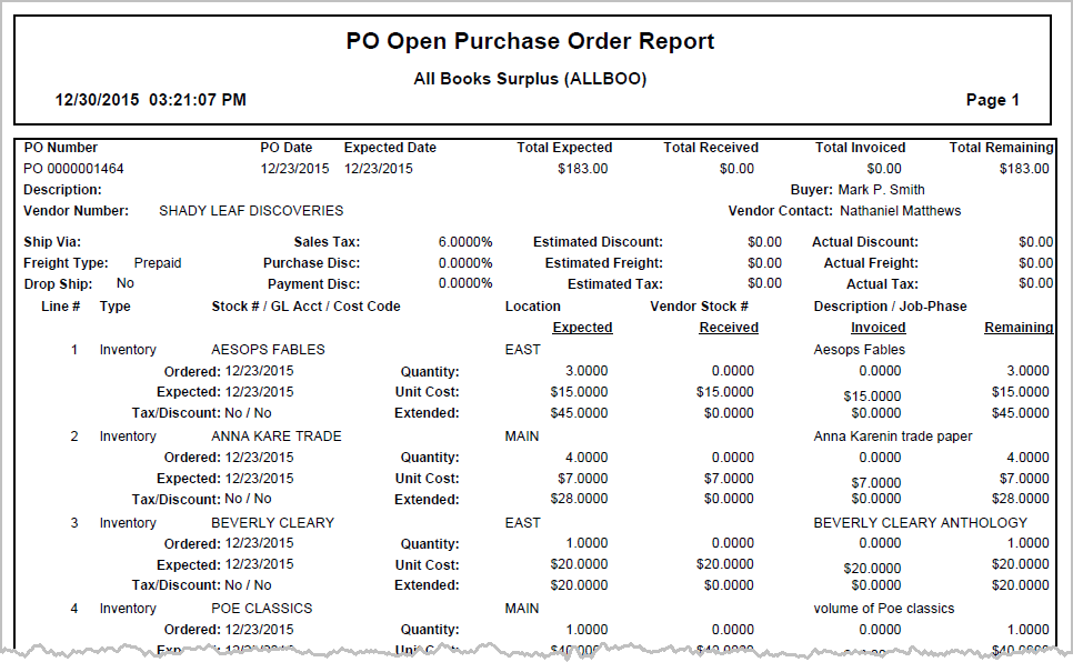 Open Purchase Order Report